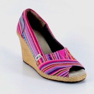Toms pink multi stripe open wedges- 7M